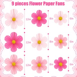 Yuxiou Pink Party Decorations Paper Flowers Decorations for Wall Classroom Paper Fans Party Decorations Floral Backdrop Flower Wall Decor Pack of 9 Pink