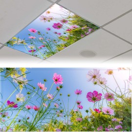 2 Pack Fluorescent Light Cover for Ceiling Light - Flower Bush Magnetic Light Covers Classroom, Light Filters Drop Fluorescent Light Shade Panel for Office Home School,4 x 2 Ft
