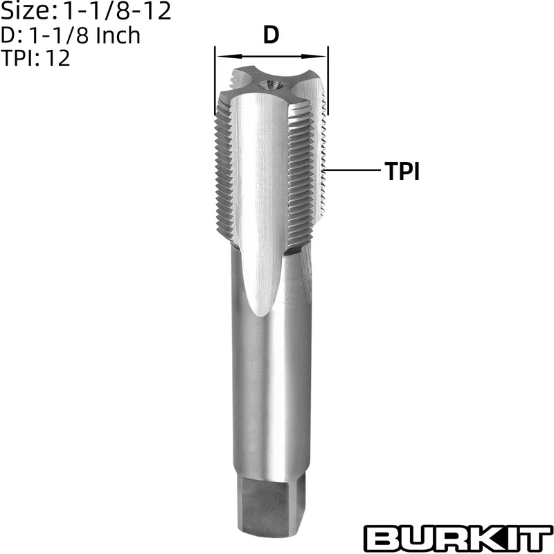 Burkit 1-1/8"-12 UNF Thread Tap Right Hand, HSS 1-1/8 x