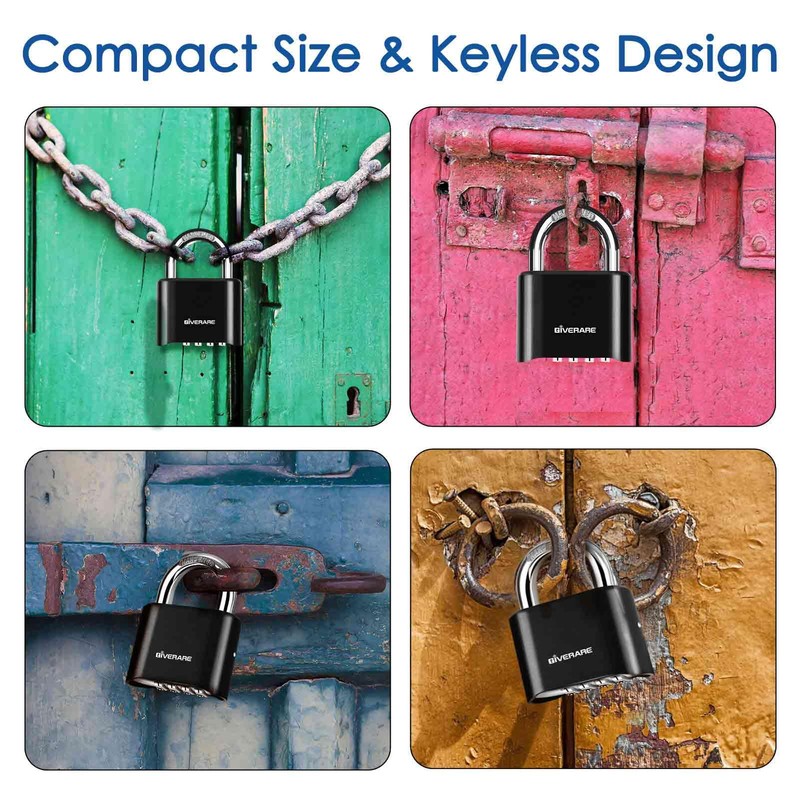 2 Pack 4-Digit Combination Lock, Heavy Duty Padlock Metal, Outdoor