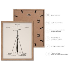 Poster Master 3-Piece Camera Blueprint Poster - Tripod Patent Print - Photographer Art - Electronics Art - Accessories Art - Technical Drawing Art - Studio or Office Decor, 8x10 Beige Framed