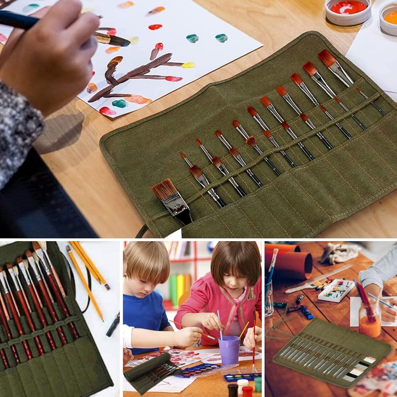 skytowards 30 Compartments Pencil Roll Pencil Case Canvas Brush Bag