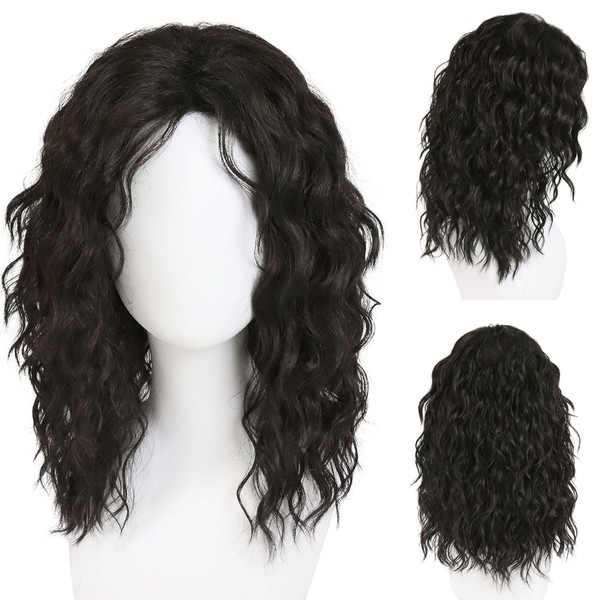 GNIMEGIL 20inch Shoulder Length Mens Wigs Dark Brown Wig 70s