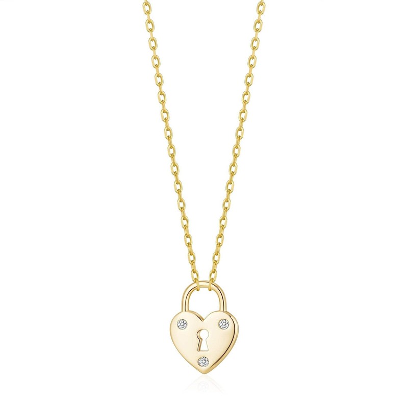 Philip Jones Gold Plated Heart Padlock Necklace Created with Zircondia®