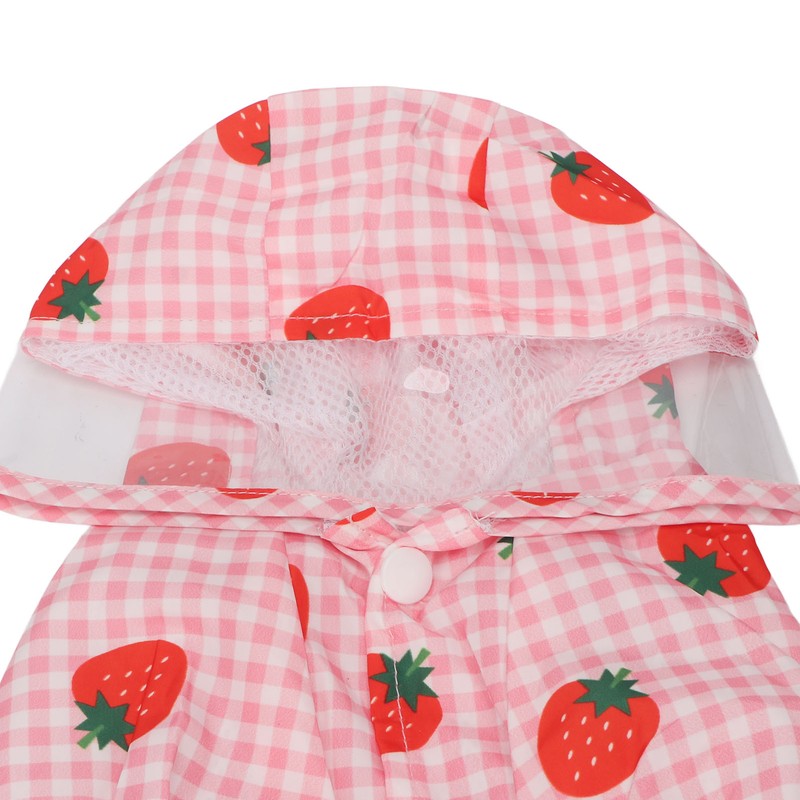 Dog Raincoat Hooded Reflective Breathable Lightweight Strawberry Patterns Puppy Rain
