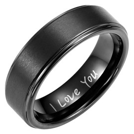 Willis Judd Mens Black Tungsten Ring Engraved I Love You in Gift Box 7mm Black Wedding Band Ring for Men Engagement Ring Comfort Fit Size X
