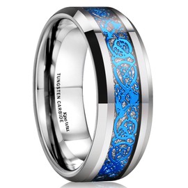 King Will Tungsten Carbide Wedding Band for Men - 8mm Black High Polished Wedding Band with Blue Green Sand Inlay for Everyday Wear Comfort Fit Men Size N to Z, Tungsten, No Gemstone