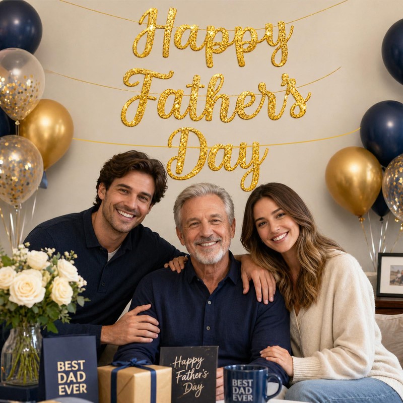 Happy Father’s Day Banner Garland – Glitter Paper Script Letter