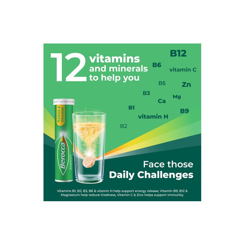 Berocca Energy Vitamin B & C Mango & Orange Flavour