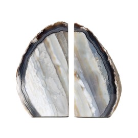 Nature's Decorations Agate Bookends - A Quality Natural Geode Book Ends with Rubber Bumpers for Shelves, Office, Home Decor - Heavy Duty Cool Stone Bookend Pair for Decoration (3-4 LB)