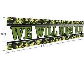 Large Camouflage 'We Will Miss You' Yard Sign Banner, Retirement, Graduation, Going Away, Office, Farewell Party Decorations Supplies (9.8 x 1.6 ft)