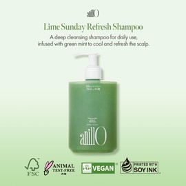 Lime Sunday Refresh Shampoo with Vitamin C, Green Mint, Almond Powder for Gentle Exfoliation and Deep Cleansing Oily Scalp, Lime Citrus Scent, Silicone, Sulfate & Paraben Free (450ml / 15.22 fl.Oz)