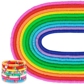 MIIIM 3600 PCS 10 Strands Clay Beads Polymer Clay Beads for Jewelry Making, Vinyl Heishi Beads 6mm for Surfer Bracelets Necklace Making (Rainbow)