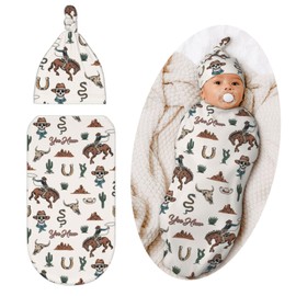 Jarverce Cowboy Swaddle Blanket, Western Unisex Baby Stuff, Soft Sleeping Bag Sack, Retro Western Baby Items Stuff