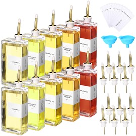 Reallnaive 10 Sets Olive Oil Dispenser Bottles for Kitchen with Nozzles Funnel Labels Cooking Oil Dispenser 500ml Set for Kitchen Vinegar Coffee Syrup (Gold)