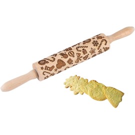 Christmas Wooden Rolling Pins, Xmas 3D Reindeer Shape Decor Embossing Rolling Pin,Christmas Patterned Rolling Pin Baking Tools (Christmas Elements)