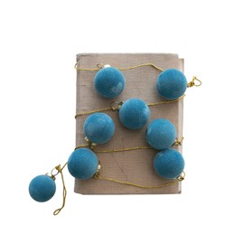 Creative Co-Op 72' L Flocked Glass Ball Ornament Garland w/Gold Cord, Blue