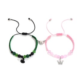 Elphaba Galinda Friendship Bracelet, Magnetic Matching Bracelet for Couple Friend Girls Teenage Women, Crown Witch Wicked Hat Couple Gift Friendship Gifts for Birthday Christmas (pink&green3)