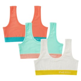 INNERSY Girls' Cotton Sports Bra Comfy Wireless Training Bra for Teens 3 Pack(Dream Garden,X-Large)