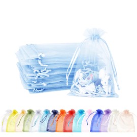 Pack of 100 sky blue organza bags, 10 x 15 cm, gift bags, organza bags with drawstring, as a wedding candy bag, jewellery bag, Christmas gifts, birthday party