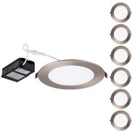 TORCHSTAR E-Lite Series 6 Inch Slim Recessed Lighting with J-Box, 13.5W Ultra-Thin LED Recessed Light, Dimmable Canless Downlight, ETL&ES Listed, CRI90, 4000K Cool White, Satin Nickel, Pack of 6