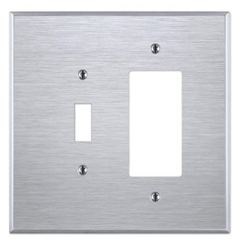 OVERSIZED 2 Gang Combo Stainless Steel Wall Plate - (1) Decorator/GFCI/Rocker with (1) Toggle Combination Metal Light Switch Plate Cover, Satin Finish, Made in USA, UL Listed, 5.5" x 5.5"