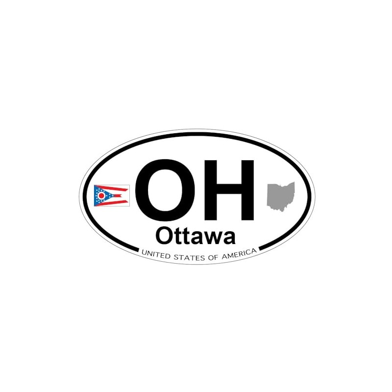 US Decal, Inc. Ottawa, Ohio Oval Sticker with State Flag
