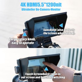 VILTROX DC550 5.5" Full HD HDMI On-Camera Monitor Kit, 1200nit Touch Screen Camera Field Monitor with Hood, Battery, Storage Bag for Sony Canon Nikon Camera, 3DLUT Focus peaking Histogram False Colors