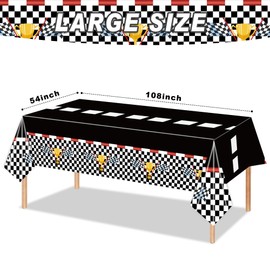3Pcs Racing Car Plastic Tablecloth, Race Car Birthday Party Decorations,54" x 108" Checkered Table Cloth Car Party Decor,Race Car Party Favors Rectangular Tablecloth for Boys Birthday Baby Shower Home