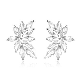 EVER FAITH Fashion Sparkly Rhinestone Stud Earrings for Women, Crystal Wedding Bridal Earrings for Brides, Cluster Bridesmaid Earrings, Prom Party Jewellery Clear Silver-Tone