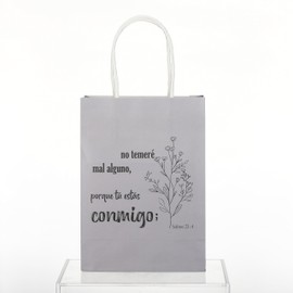 Kolldenn 40 Pcs Religious Gift Bags Spanish Bible Verse Treat Inspirational Flower Paper Bags with Handles Christian Church Baptism Spring Gifts Bulk for Women Wedding First Communion Party Favor