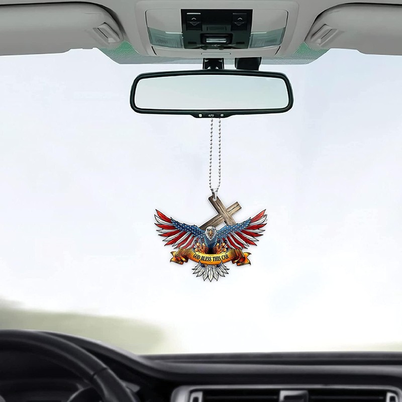 American Flag Eagle Cross Car Pendant Rear View Mirror Hanging