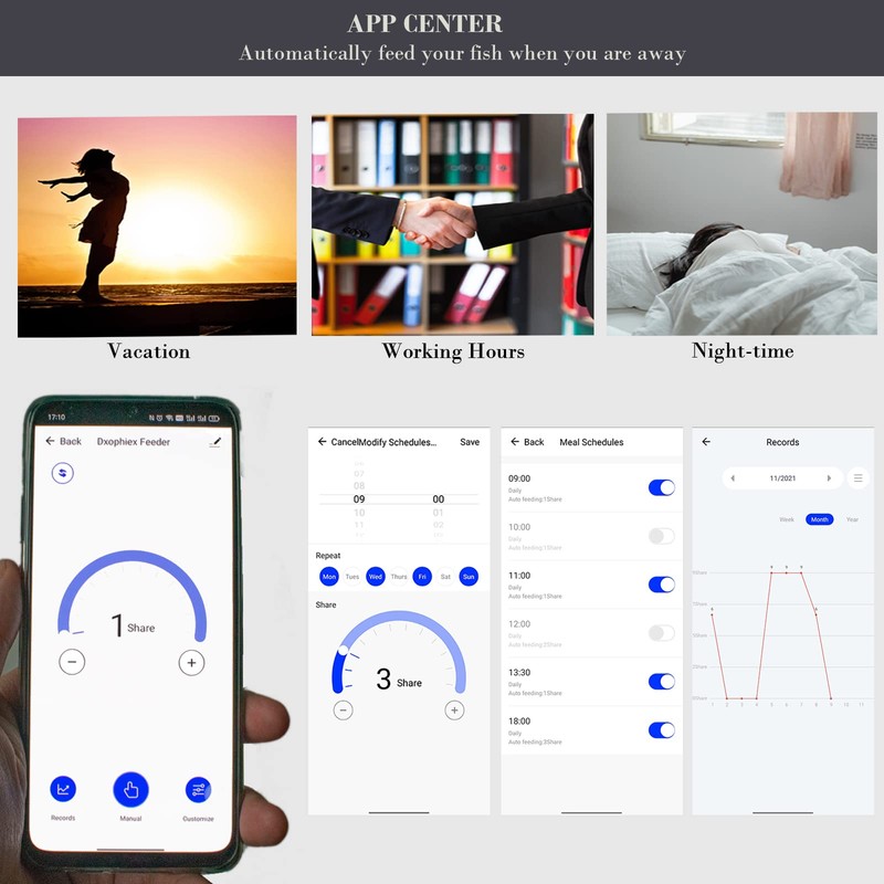 DXOPHIEX WiFi Fish Feeder Automatic Fish Feeder Automatic Dispenser Vacation