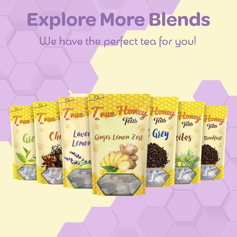 True Honey Lemon Ginger Tea Bags - Honey Crystals Blended