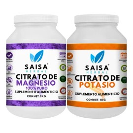 Citrato De Magnesio Y Citrato De Potasio 1 Kg c/u | Suplemento Alimenticio 100% puro | Saisa Herbal Sin Sabor | Alta Biodisponibilidad | Apoyo Del Sue