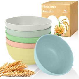 SINOGE Large Salad Bowls Set of 6, 60 OZ Big Serving Bowls Set, Wheat Straw Bowls for Kitchen, Microwave and Dishwasher Safe Bowls Big Bowls Alternative to Plastic Bowls Reusable- Macaron Feast