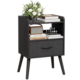 Huhote NightStand with Open Shelf,Night Stand with Drawer Storage Side Table End Tables,Bedside Table with Solid Wood Feet,Mid Century Night Stands for Bedroom Sofa Couch Small Spaces (Black)
