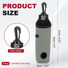 uxcell 2 Pack Golf Ball Carry Bag, Waist-Mounted Storage Bag Neoprene Golf Tee Holder Pouch with Lightweight Hook for Men and Women, Light Gray