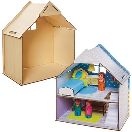 Baker Ross FN199 Wooden Dollhouse Building Kit - 1 Pack, Kids Dollhouse Construction Kit, Craft Kit