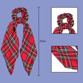 Bohue 4pcs Christmas Tartan Scrunchies Bowknot Hair Scrunchy Scottish Plaid Elastic Hair Ties Ropes Girls Women Hair Accessories for Christmas