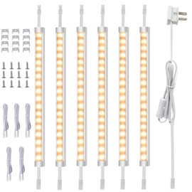 AIBOO Under Cabinet Lighting, Dimmable 12 inch Under Counter Lights, 120V Plug in & Hardwired, Linkable LED Closet Lights for Kitchen, Shelf, Workbench, Desk,Cupboard,Garage (6 PCS), Warm White 3000K