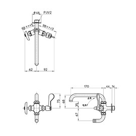 SANEI E2310-13 Double Mouth Kitchen Faucet Lever Handle, 90° Opening/Closing, For Both Inland and Cold Areas