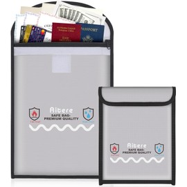 Fireproof Document Bag Set of 2 (39 x 29 & 23 x 18 cm) Waterproof Fireproof Bag Fireproof Money Bag Secure Bag for A4 Documents Passport Bank File Money Valuables