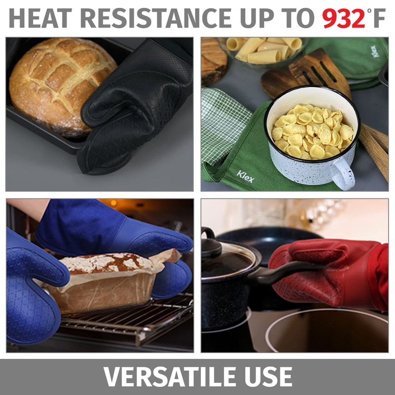 Klex Extra Long Silicone Oven Mitts and Pot Holders, 932°F
