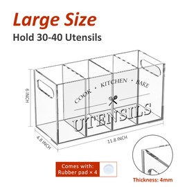 Hexsonhoma Clear Acrylic Utensil Holder for Kitchen Counter, Utensils Cooking Tools Storage Organizer, Moisture-proof, 11.8x4.8x6 Inch