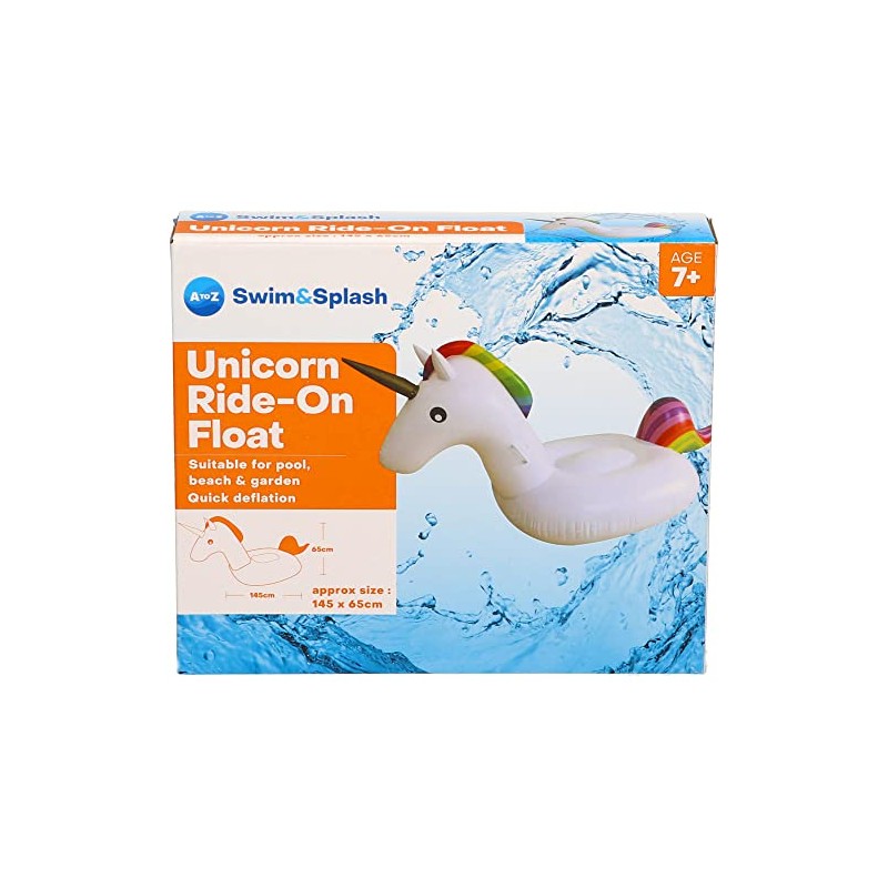 Atoz Swim & Splash Unicorn Ride-On Float, Rainbow Design, 145