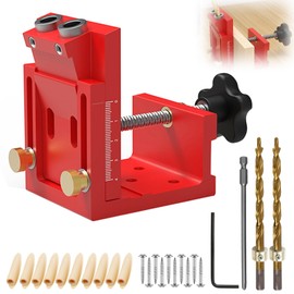Adjustable Wooden Dowel Pocket Hole Drilling Template Red Oblique Hole Drilling Template Furniture Construction Pocket Hole Jig Set, Dowel Aid Drilling Jig with 2 Pieces 9 mm Drilling Oblique Drilling