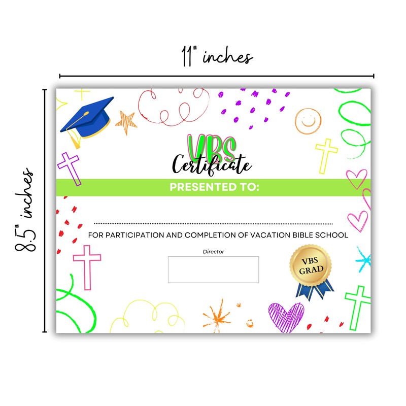 VBS Certificates of Completion | 50 pk Attendance Graduation Certificate
