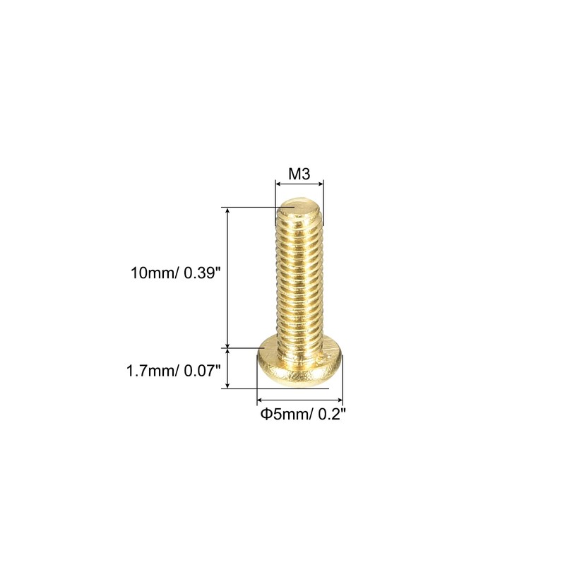 sourcing map Brass Machine Screws, M3x10mm Phillips Pan Head Fastener