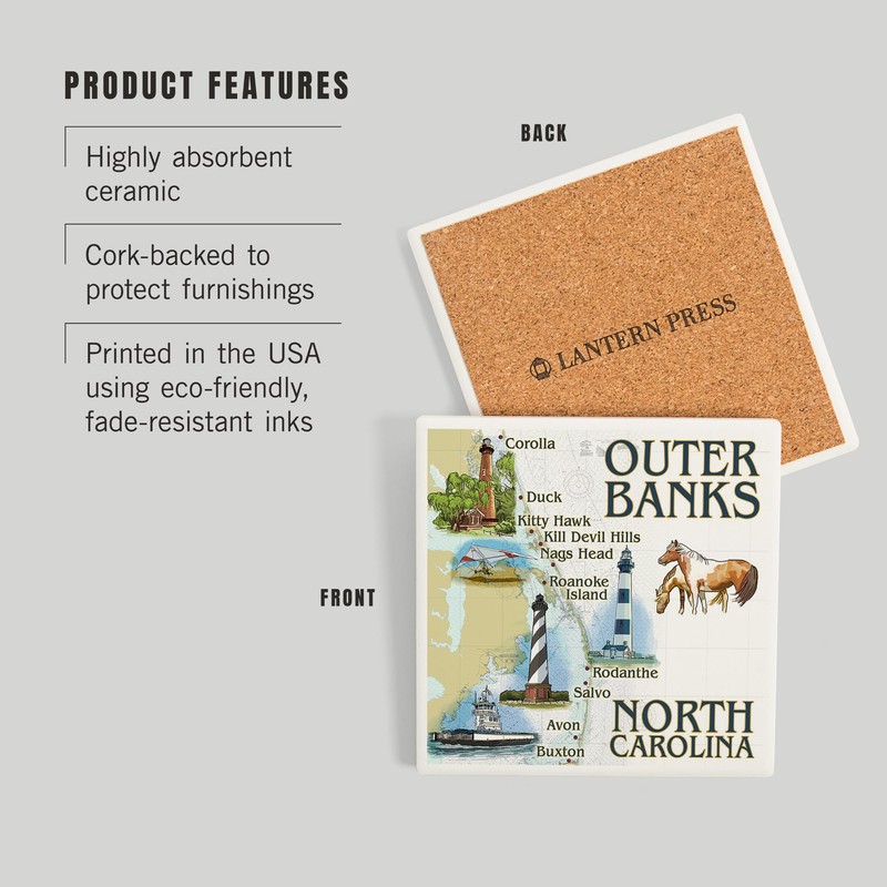 Outer Banks, North Carolina, Nautical Chart (Absorbent Ceramic Coaster, Single,